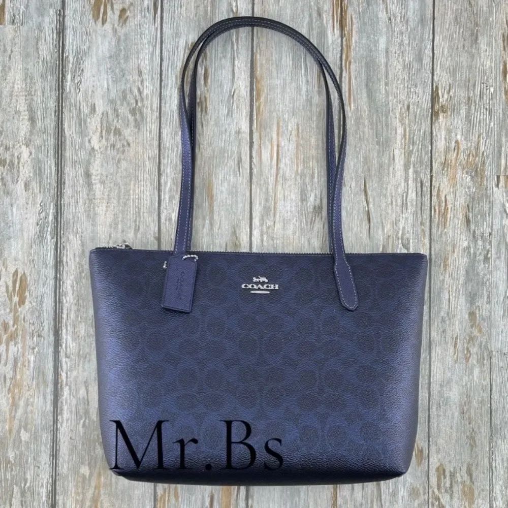 Coach Fiona Zip Tote Bag in Blue Metallic Purse
